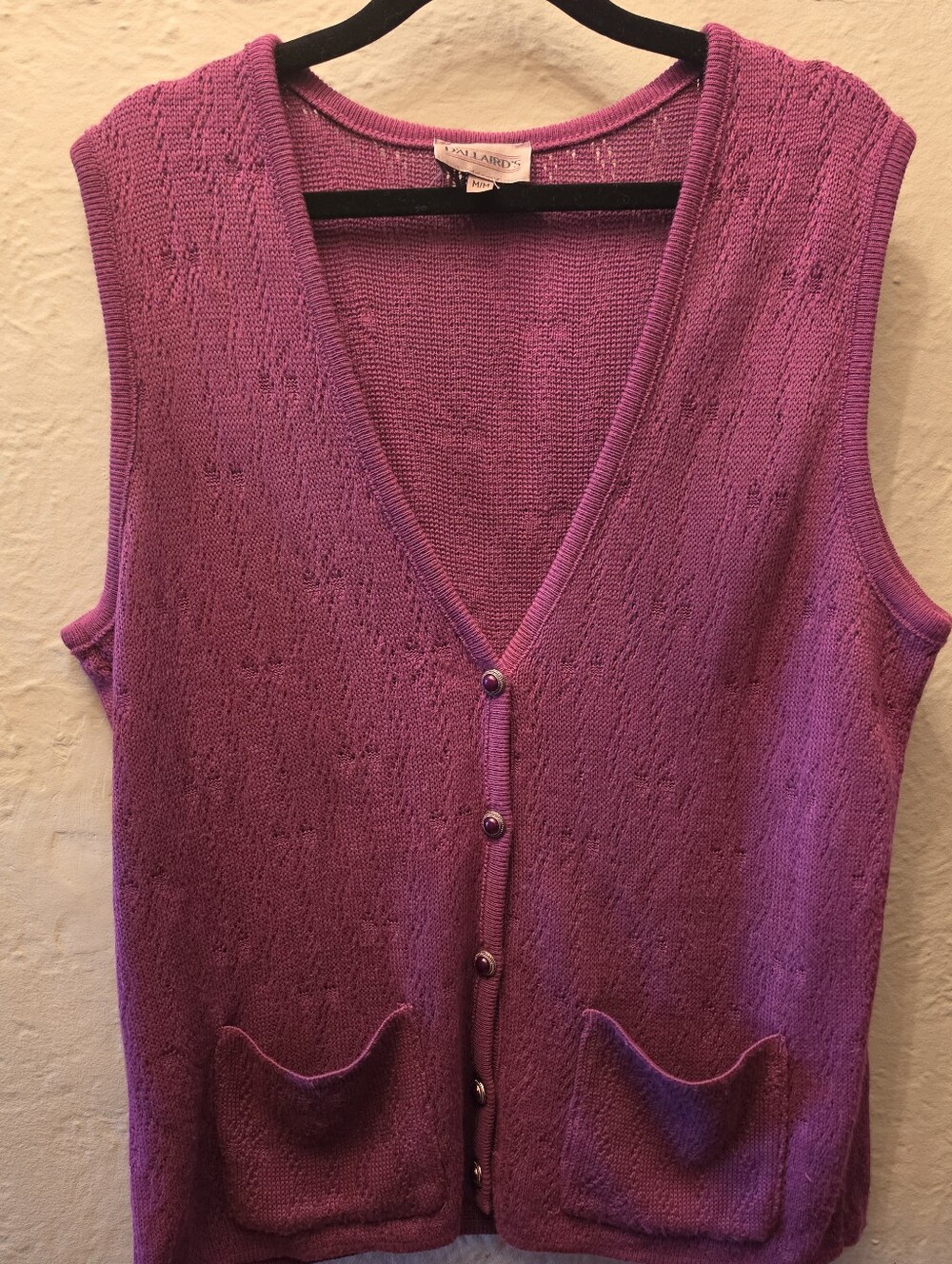 Vintage D'Allaird's Raspberry-Plum Knit Sweater Vest M Made in Canada Pointelle
